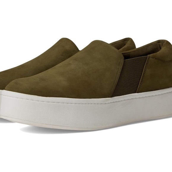 Vince Warren Italian Satin Platform Slip On Sneakers Antique Olive Size 7 - Picture 1 of 10